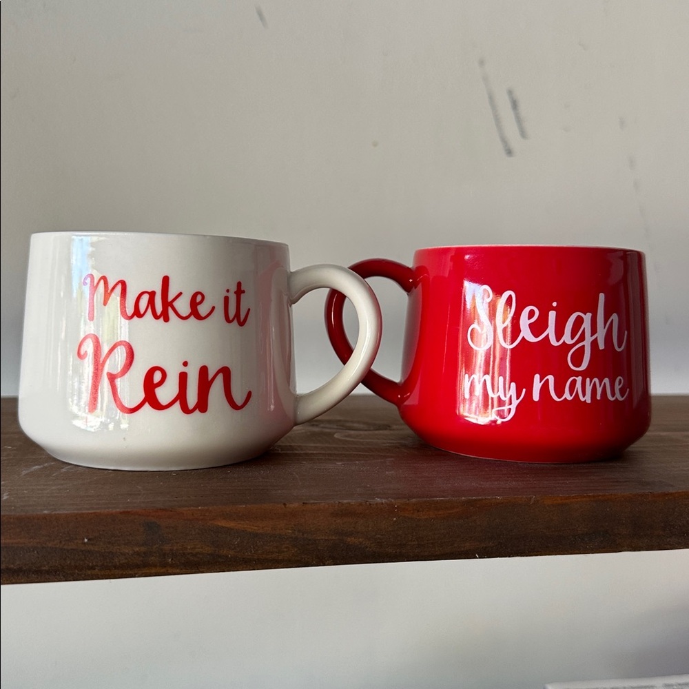 Festive Red and White Holiday Mugs Set